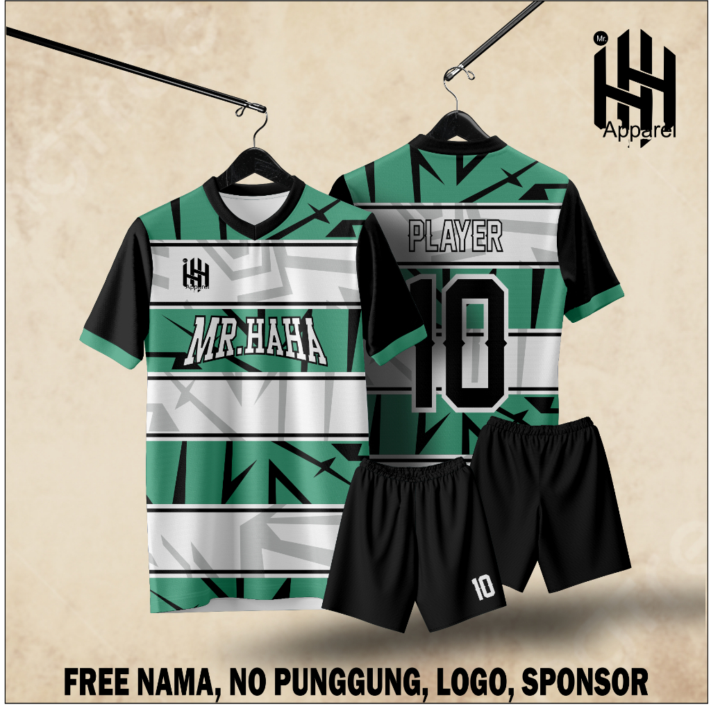 JERSEY SEPAK BOLA/FUTSAL HIJAU PUTIH DAN HITAM