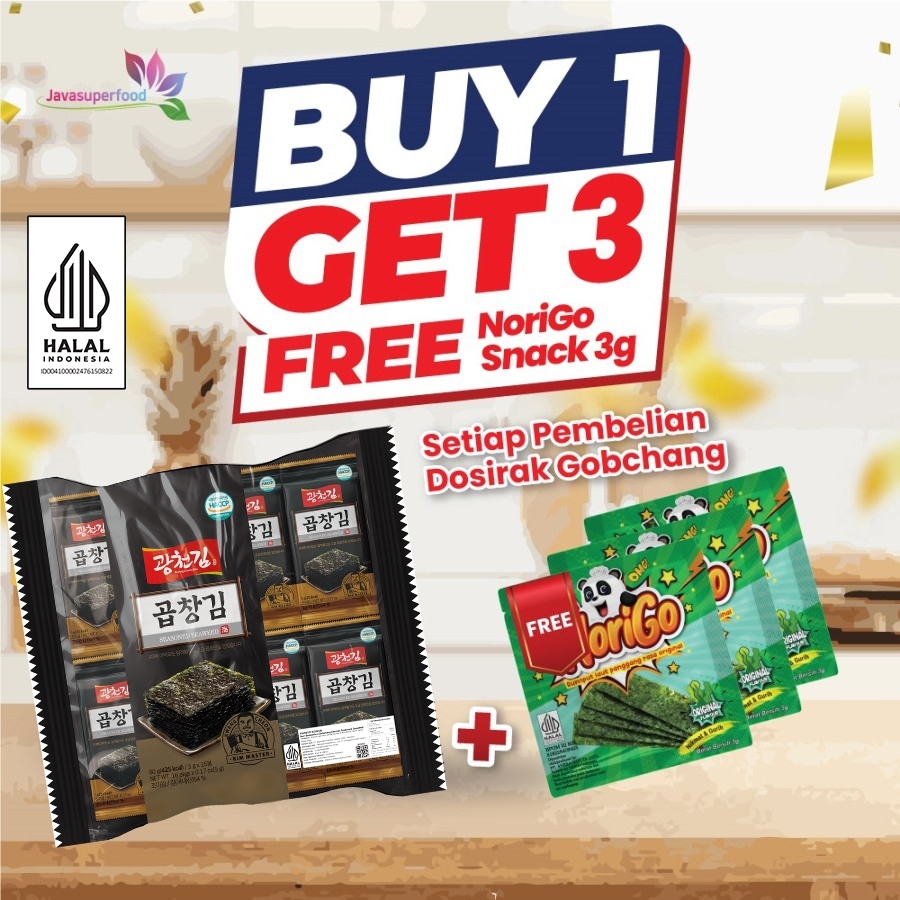 

BUY 1 FREE 3 Norigo3g /Nori Snack Seaweed Rumput Laut Gobchang Dosirak