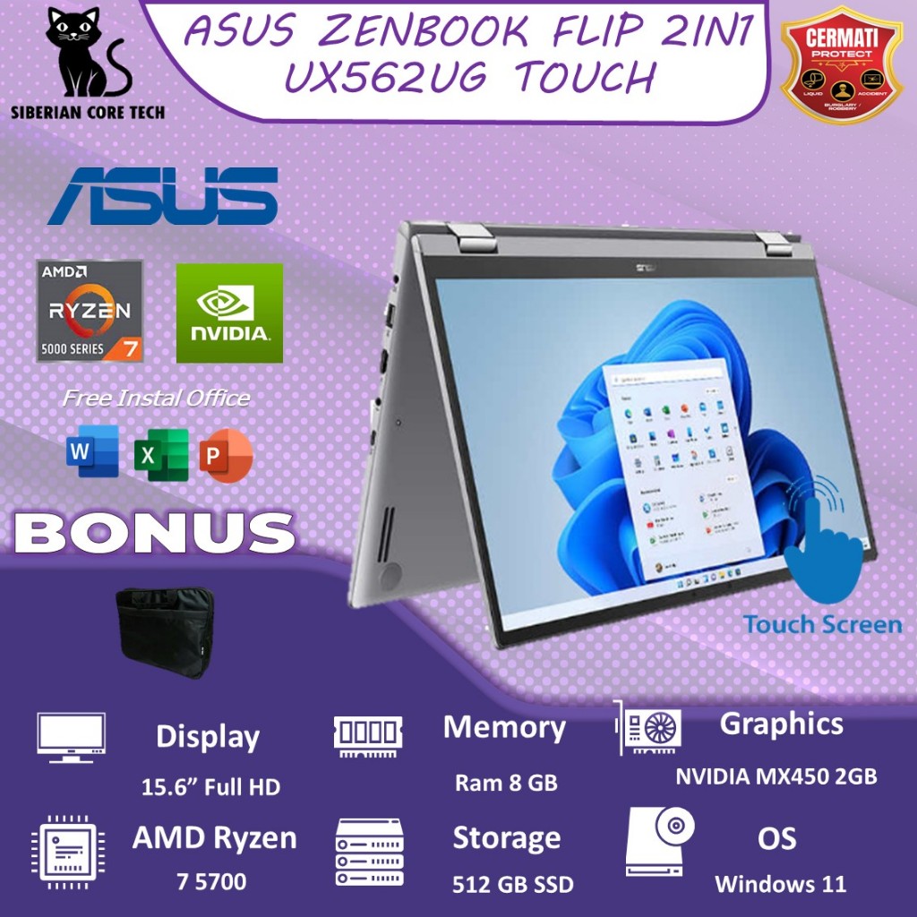 Asus Zenbook Flip UX562UG 2IN1 TOUCH RYZEN 7 5700 8GB 512SSD MX450 2GB W11 15.6FHD