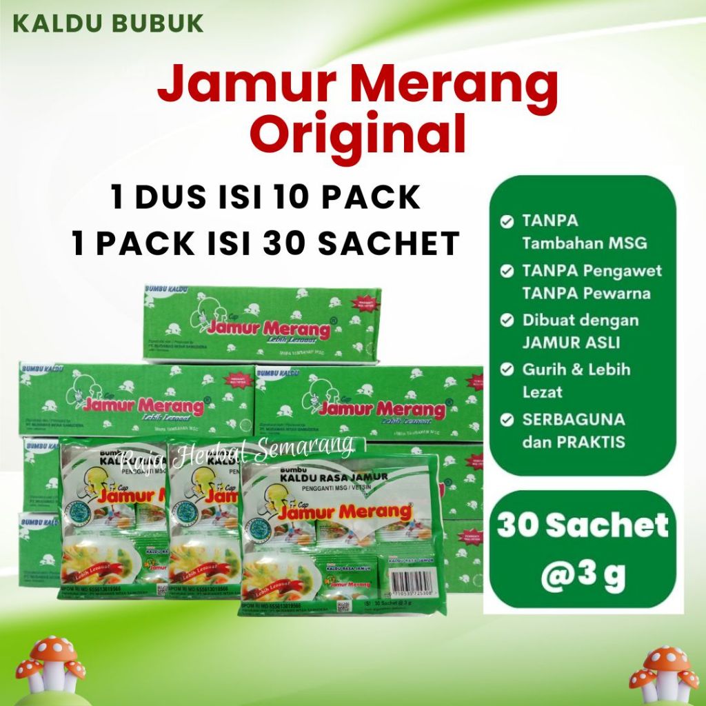 

Kaldu Bubuk Cap Jamur Merang Rasa Original Jamur 1 Dus Isi 10 Pack | @Pack Isi 30 Sachet | Rasa Aroma Jamur Pengganti MSG Vetsin Halal BPOM Non MSG Vetsin Penyedap Rasa Sehat