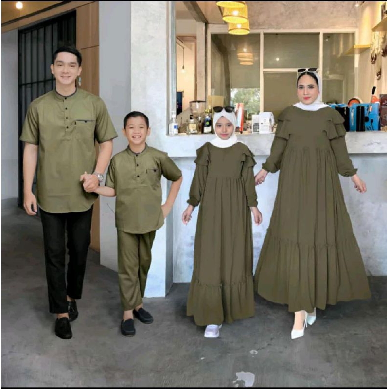 Gamis Set Couple Sekeluarga Import Bahan Cewek Ceruty Bahan Cowok Toyobo Premium Bahan Tidak Panas D