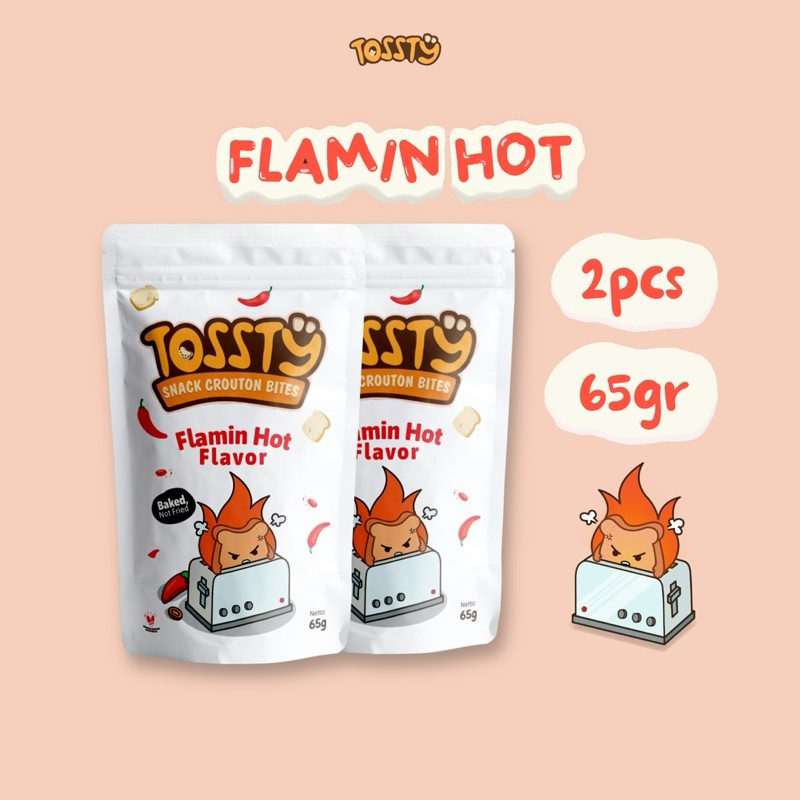 

Tossty snack crouton bites rasa flamin hot isi 2