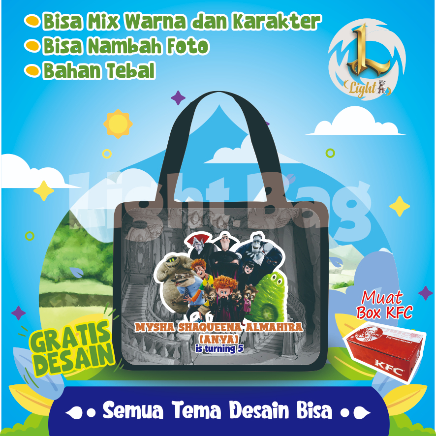 

TAS SOUVENIR ULTAH HOTEL TRANSYLVANIA CUSTOM / TAS SOUVENIR PREMIUM/ GRATIS DESAIN / BONUS FOTO ANAK / GOODIE BAG CUTE HOTEL / TAS ULANG TAHUN TRANSYLVANIA / TAS ULTAH CUSTOM / TAS SOUVENIR 2 HARI JADI / TAS ULTAH / TAS ULANG TAHUN / BISA TAMBAH FOTO ANAK