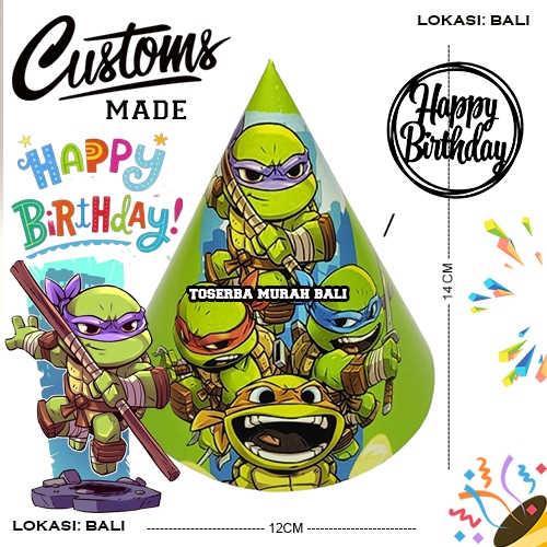 TOPI ULANG TAHUN CUSTOM NINJA TURTLE ISI 25PC