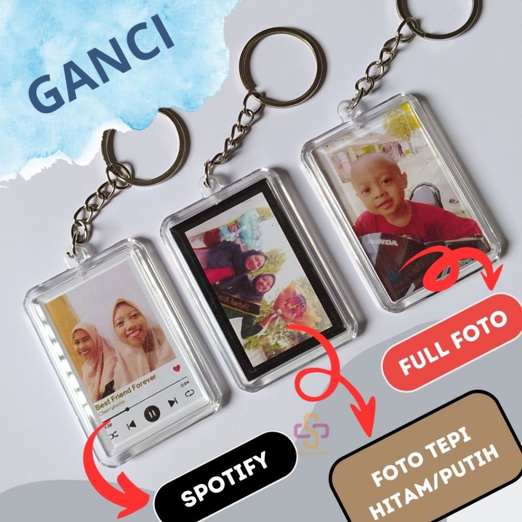 TERBARU GANTUNGAN KUNCI AKRILIK FOTO CUSTOM/FULL FOTO/SPOTIFY/FOTO TEPI HITAM PUTIH COCOK UNTUK KADO