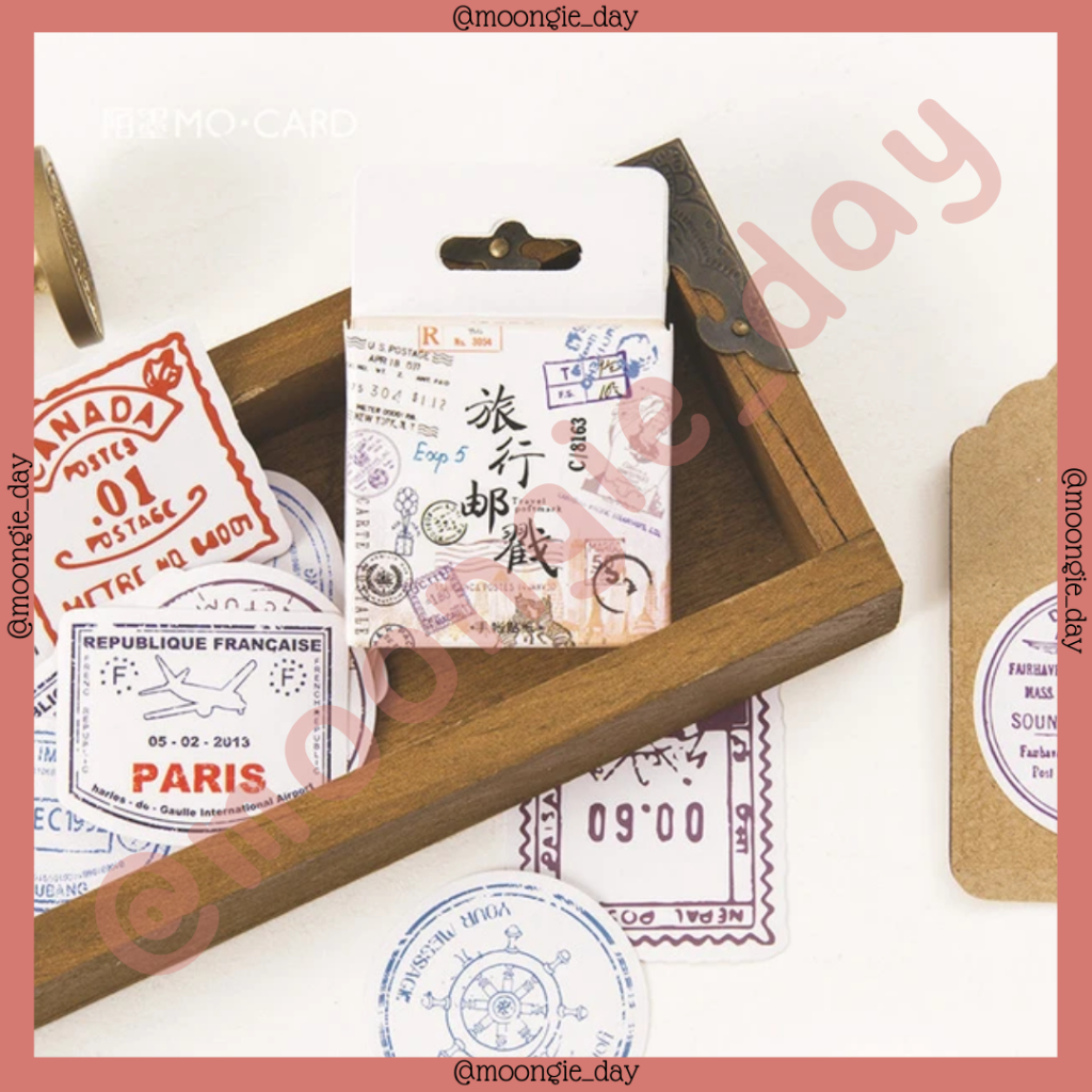 

40-45 PCS/BOX STIKER KERTAS TEMA STAMP PASSPORT STEMPEL TRAVEL POSTMARK SURAT POFTMARK BULLET JURNAL DIY DIARY SCRAPBOOK JOURNAL LUCU MURAH