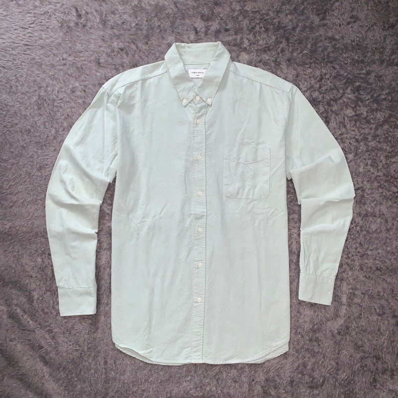 Kemeja Lengan Panjang Urban White Hijau Mint - Size L fit XL