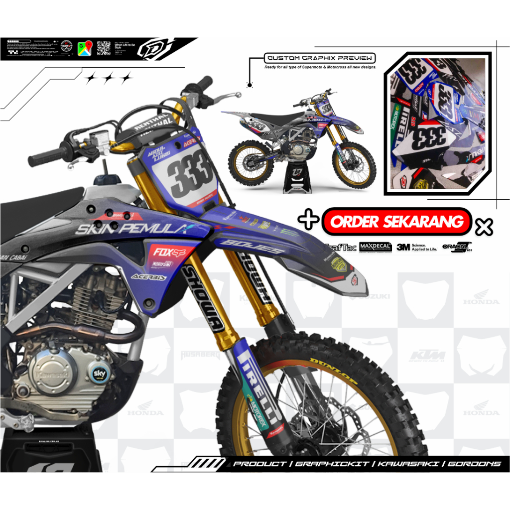 SKIN PEMULA SERIES  Custom Decals KLX, DTX , WR, CRF Supermoto/Motocross // DNRRACING