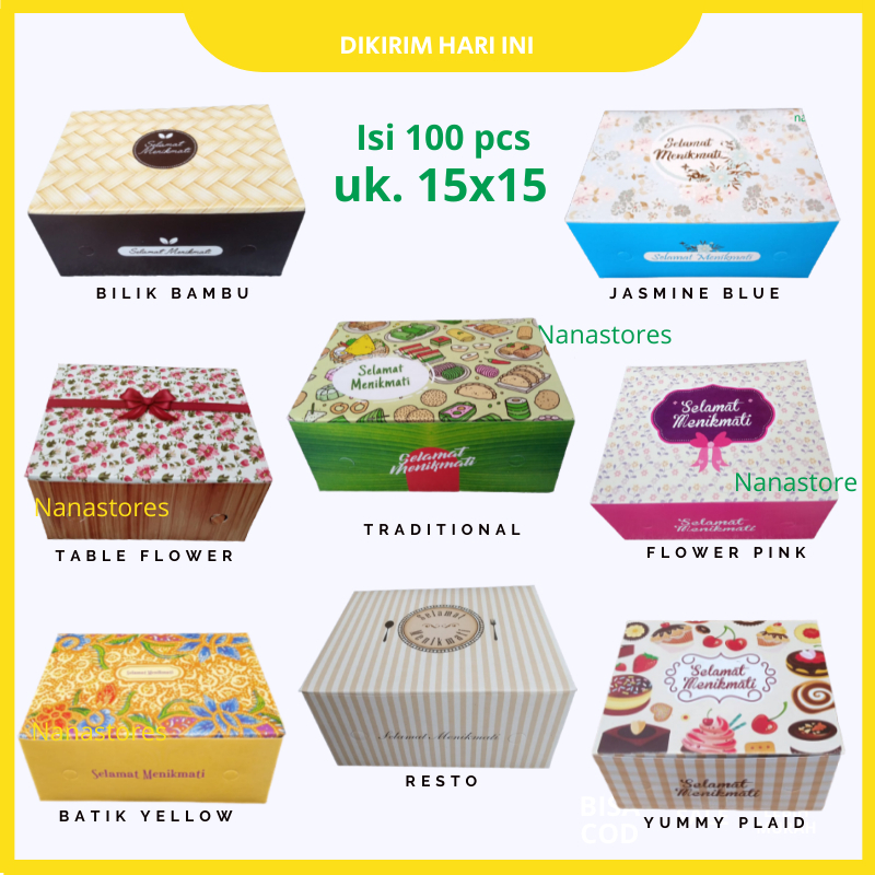 100 Pcs Dus Kue Ukuran 15x15, Snack Box 15x15
