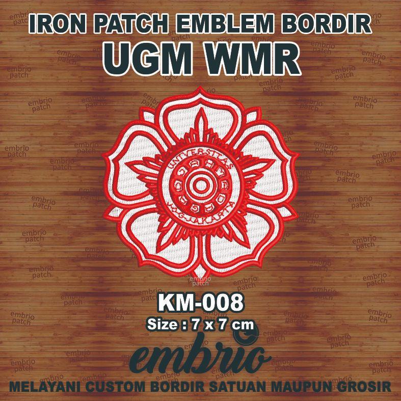 KM-008 Emblem bordir logo UGM patches korsa Universitas Gadjah Mada - WMR White Red - 7cm - Embrio P