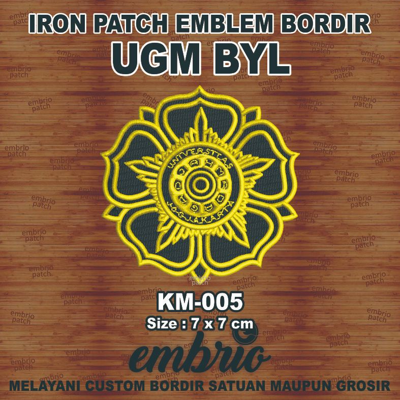 KM-005 Patch UGM emblem bordir logo korsa Universitas Gadjah Mada - BYL Black Yellow - 7cm - Embrio 