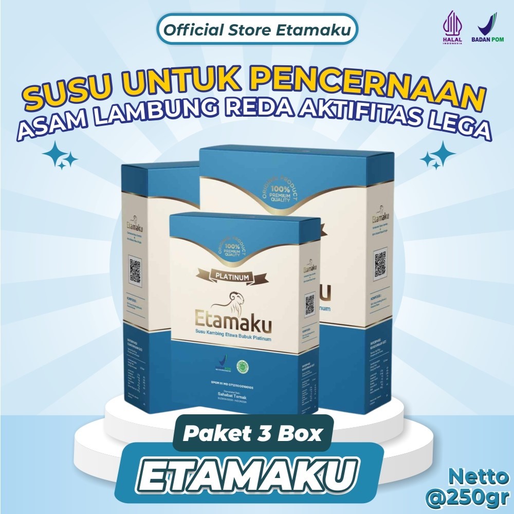 

ETAMAKU Platinum 3 Box 750gr Redakan Asam Lambung Sekarang, Atasi Maag dan Gerd Susu Kambing Etawa untuk Pencernaan