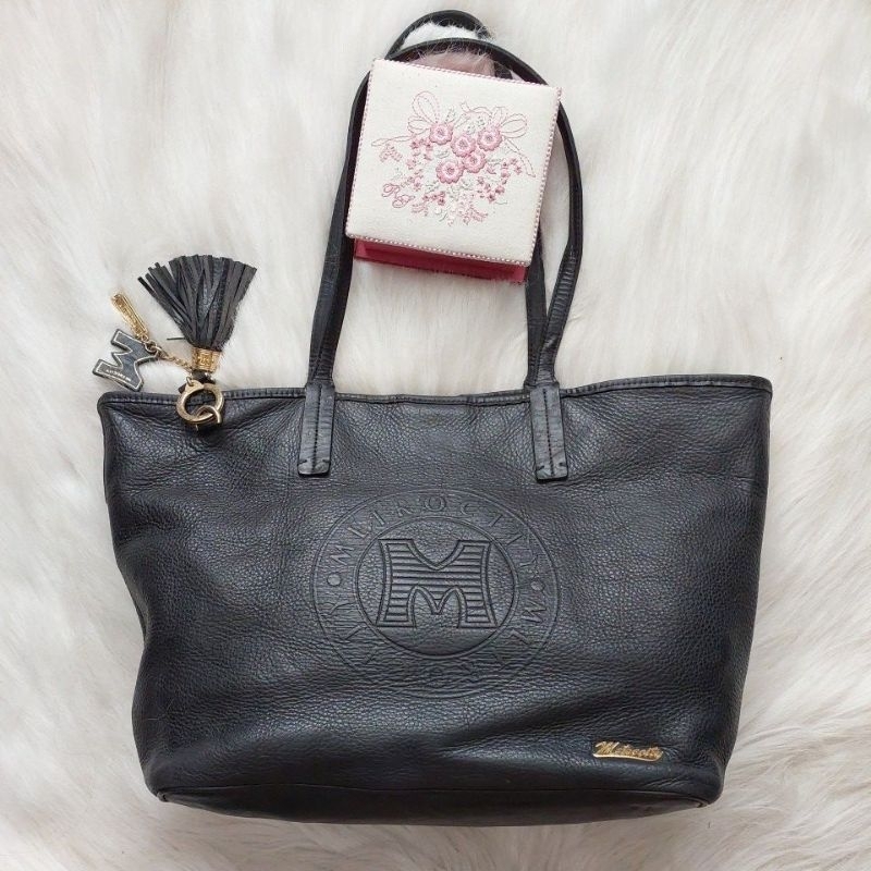 Metrocity black leather tote preloved