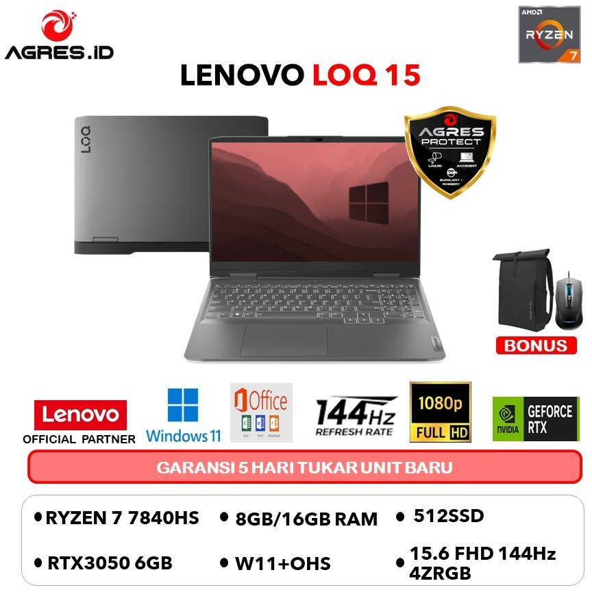 LENOVO LOQ 15 RYZEN 5 8645HS RTX4050 6GB/ 16GB 512GB W11+OHS 15.6FHD 144HZ 100SRGB 4ZRGB (BOX MOU) 2