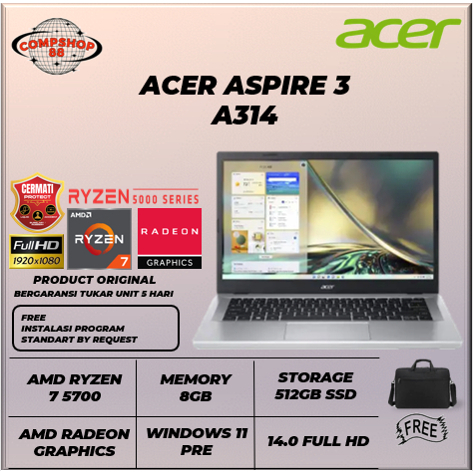 Laptop Acer Aspire 3 A314 Ryzen 7 5700 8gb 1tb Win 11 14.0 Full HD