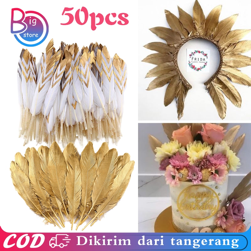 Isi 50pcs Bulu Angsa Besar Gold Bulu Angsa Panjang Bulu Angsa Asli Bulu Ayam Panjang Bulu Bulu Hiasa