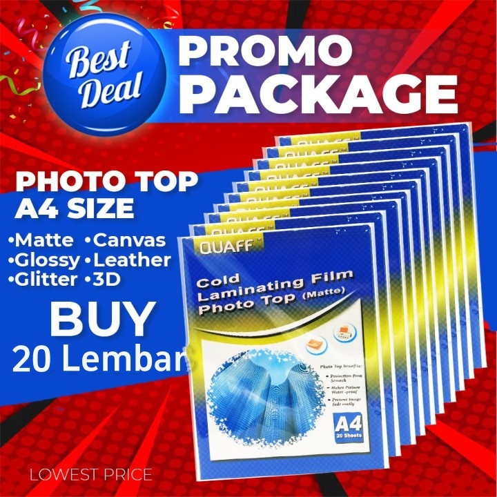 

QUIFF Plastik Laminasi Dingin Photo Top Hot Cold Laminating Film A4 Size 20 Sheets(Matte/Glossy/Glitter/Leather/3D/Canvas)