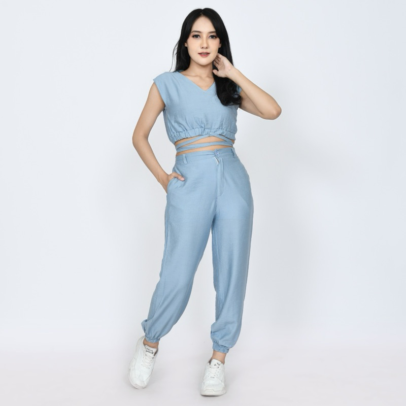 Kaira Lounge wear |Baju jadi biru|Jogger set|Baju santai|baju jalan-jalan|Baju polo linen asli | one