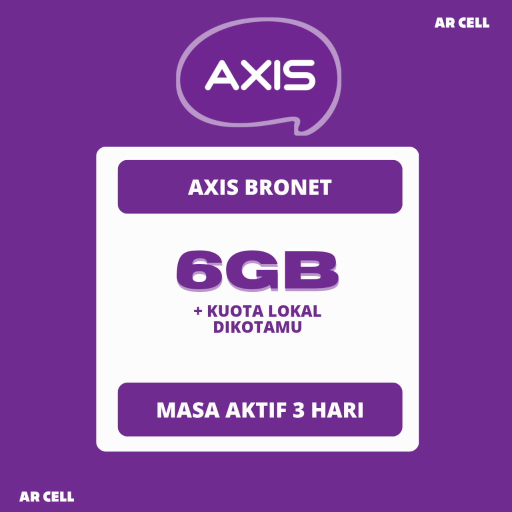 Voucher Axis Nasional 6GB + Kuota lokal Sampai dengan 9GB Masa aktif 3Hari