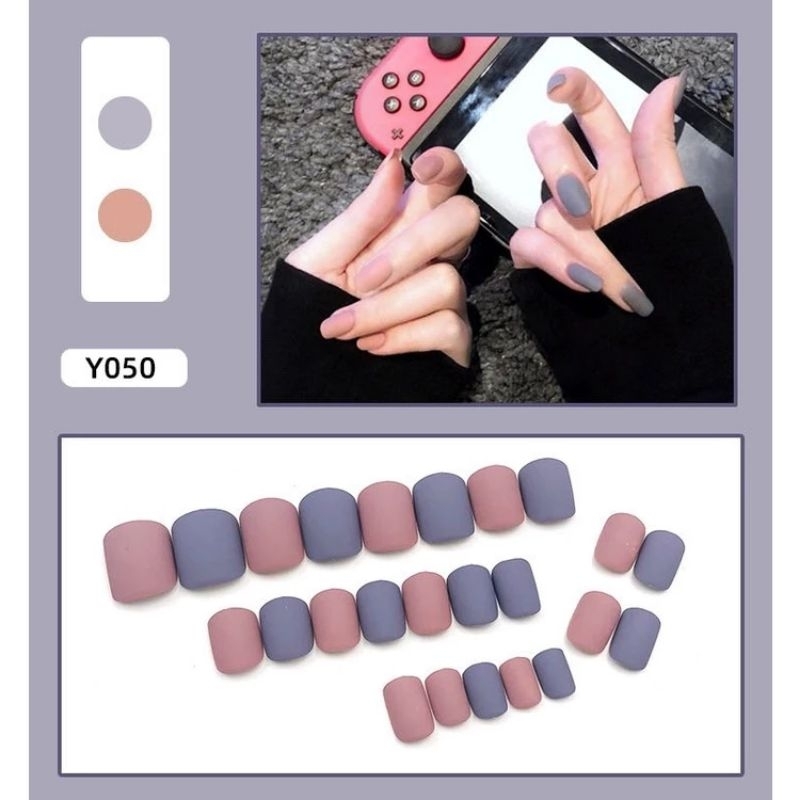 Y050 Kuku Palsu Nail Art Isi 24 Pcs Warna Ungu Rose
