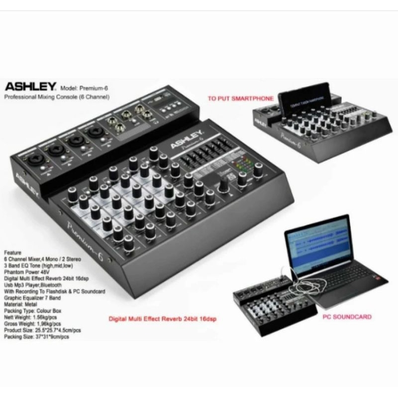 Mixer Ashley Primium-6 Mixer 6 channel 4 mono 2 stereo