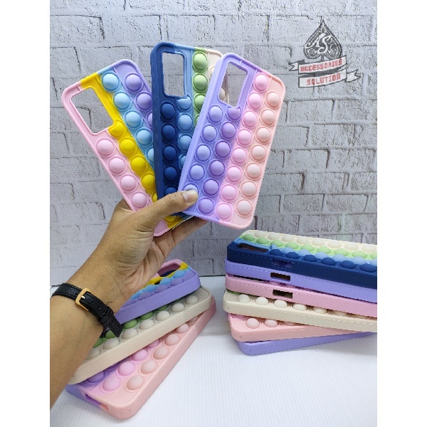 Case Pop It OPPO RENO 4F Casing HP Anti Stress Push It Silicone Bubble Rainbow