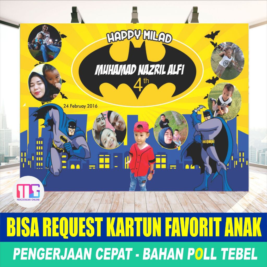 Spanduk Ulang Tahun Anak TEMA  Batmen -   Hiasan Backdrop  Dekorasi Ulang Tahun Batman