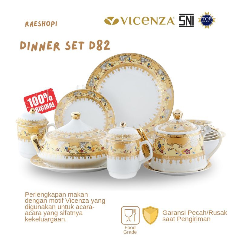 Vicenza Perlengkapan Makan/Dinner Set D82/DA82 motif Padi/Lily/Camelia/Magnolia/Mawar/Melati/Ayana/E
