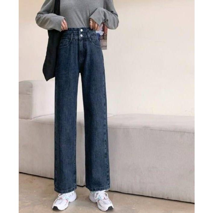 CELANA JEANS TRIPLE BUTTON AND ZIPPER DEPAN MODEL JEANS KULOT BASIC VARIASI TWIN POCKET DEPAN BELAKA