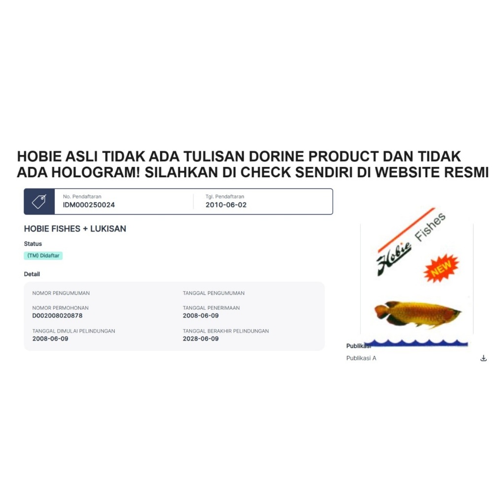 HOBIE FISHES ASLI ORIGINAL 100 KAPLET / 10 KOTAK TERMURAH