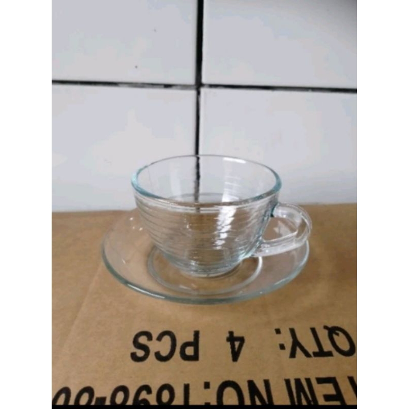 1 Set Gelas dan Tatakan/ Gelas Kaca /Mug Gelas 220ml / Kim Glass