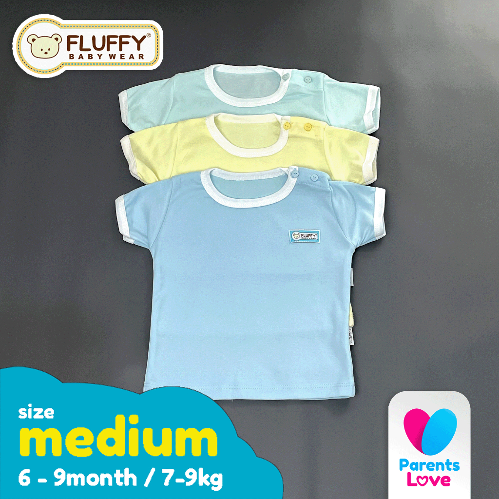 FLUFFY - Baju Lengan Pendek Kancing Bayi 6-9 Bulan | 3pcs | Size M | 3 Warna