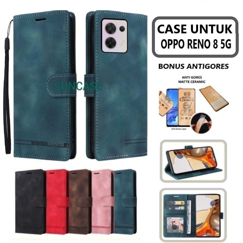 Casing hp OPPO RENO 8 5G model flip dompet softcase premium ada tali dan dapat anti gores