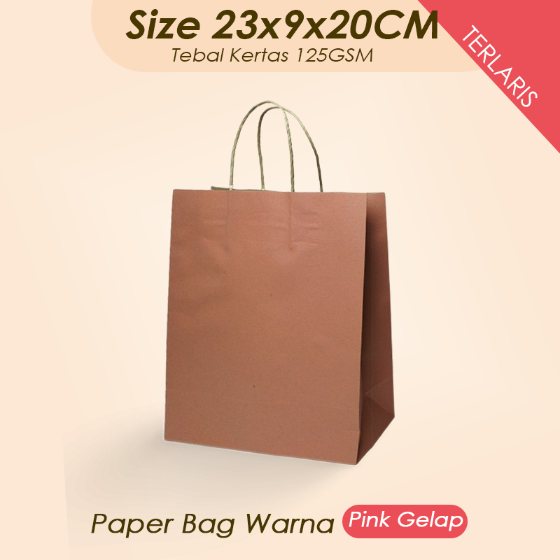 

(Pink Tua) Paper Bag Jumbo 23x9x20 CM / Paper Bag Kado Packing Baju, Kerudung, Kemeja dan Kaos Olshop / Papper Bag Polos Warna Pink Tua Packaging Online Shop