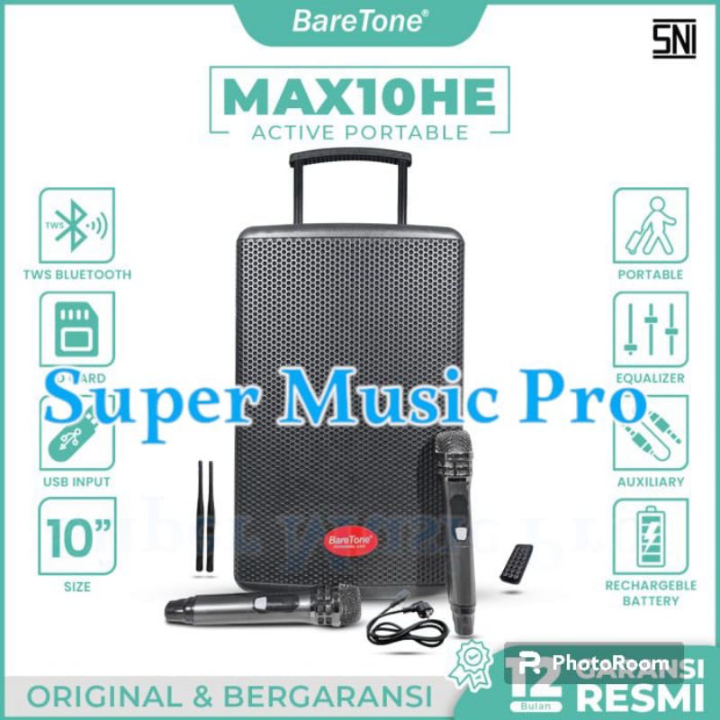 ( BISA COD ) Speaker Portable BareTone MAX10HE - 10 Inch TWS Bluetooth BareTone MAX10HE