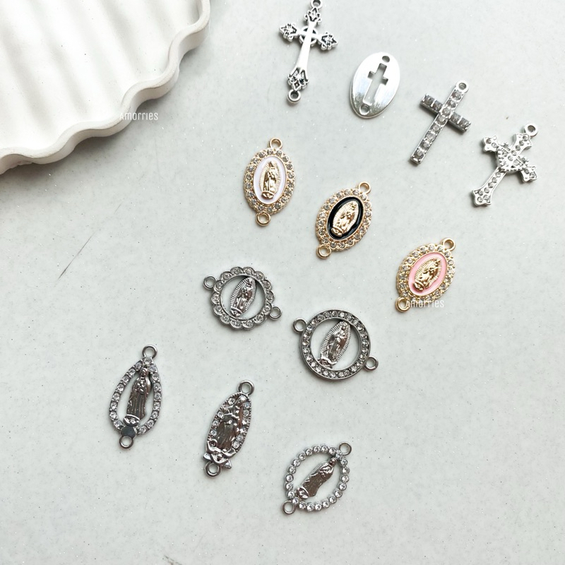 DIY charm konektor salib bunda maria salib rosario cross polos bandul konektor cantik
