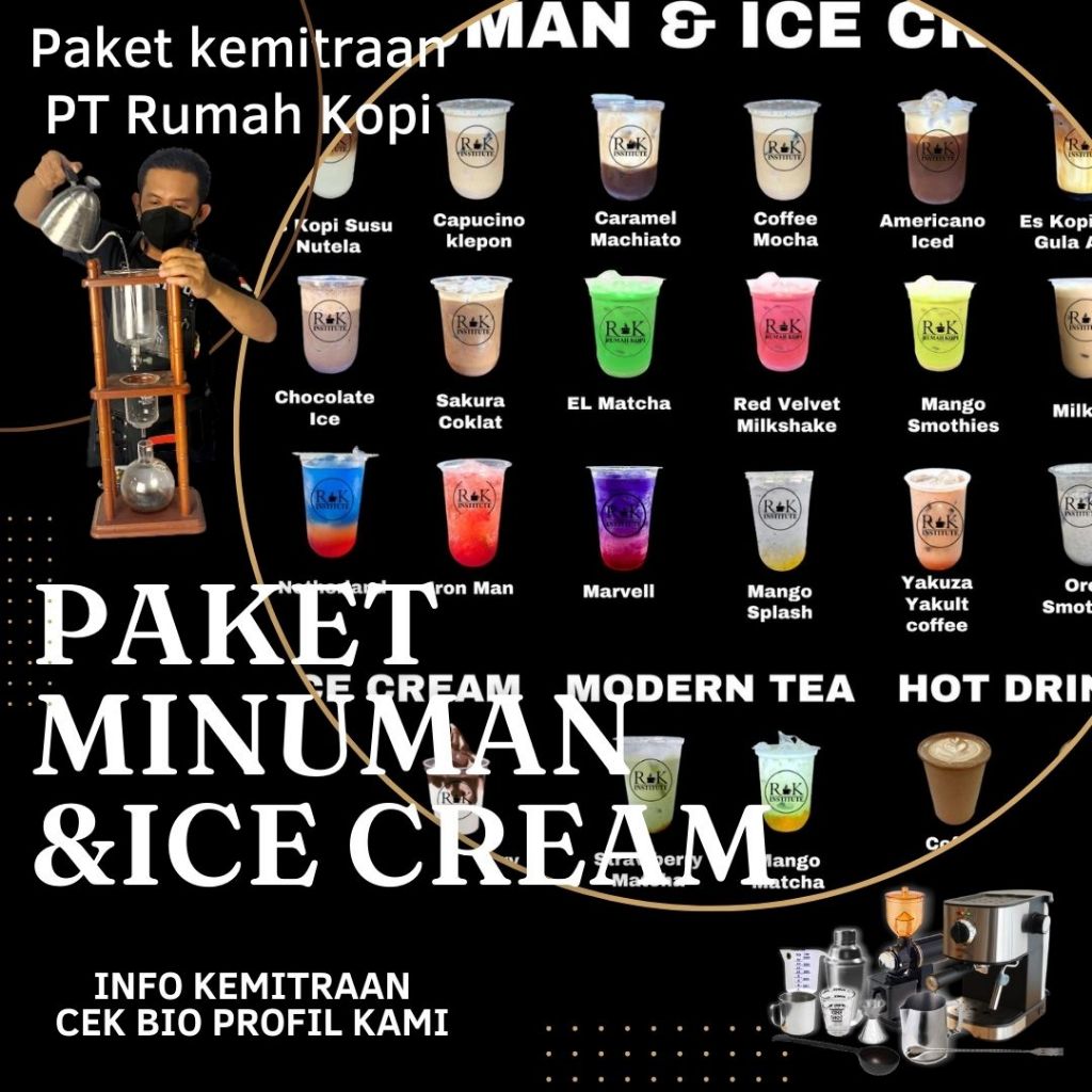 

Paket Minuman dan Ice Cream Kemitraan Rumah Kopi Paket Usaha Langsung Training