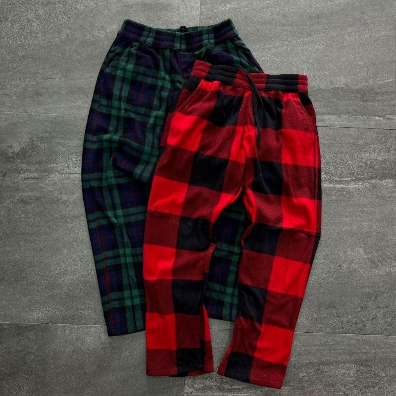 Long Pants Tartan Flanel Kotak Merah Pria Wanita Unisex