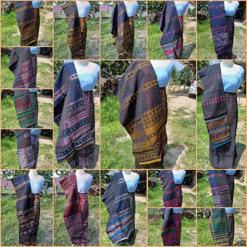 MANDAR TARUTUNG WARNA GELAP SONGKET PUCCA BINTIK BUNGA TANGAN TARUTUNG HITAM SARUNG SELENDANG KEBAYA