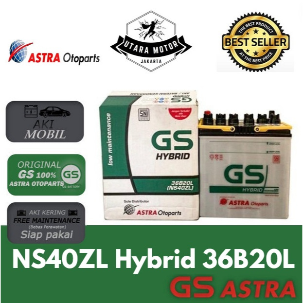 GS ASTRA Aki Basah Mobil NS40ZL HYBRID 36B20L 12V 35Ah Honda Jazz Brio