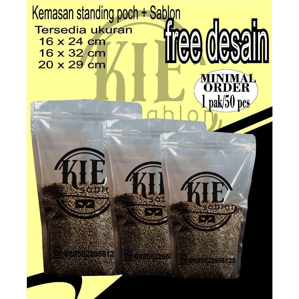 

kemasan plastik standing hd/pe poch + sablon
