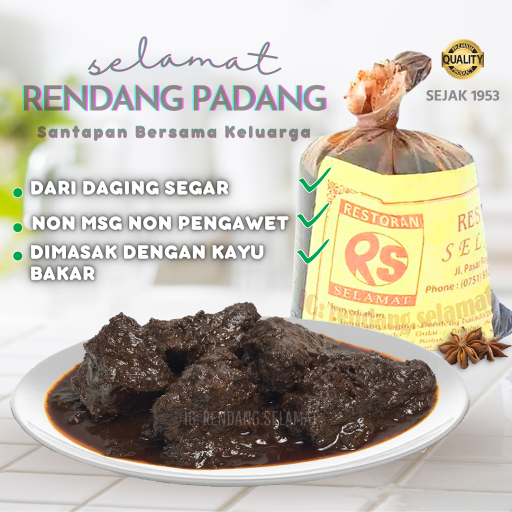 

Rendang Daging Sapi Selamat Padang Makanan Kemasan Lauk Instan Siap Saji