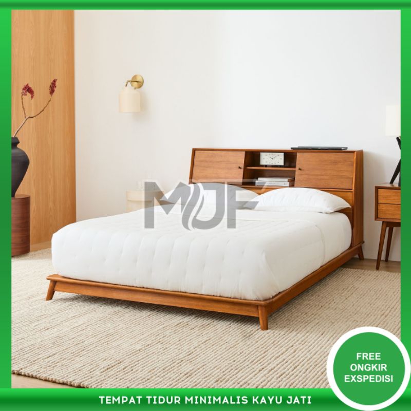 Tempat tidur kayu jati serbaguna minimalis