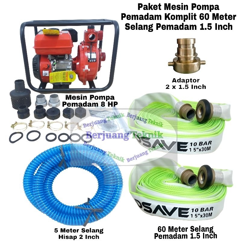 Paket Mesin Pompa Pemadam Kebakaran dan Selang Pemadam adaptor penyambung selang hisap penyiraman