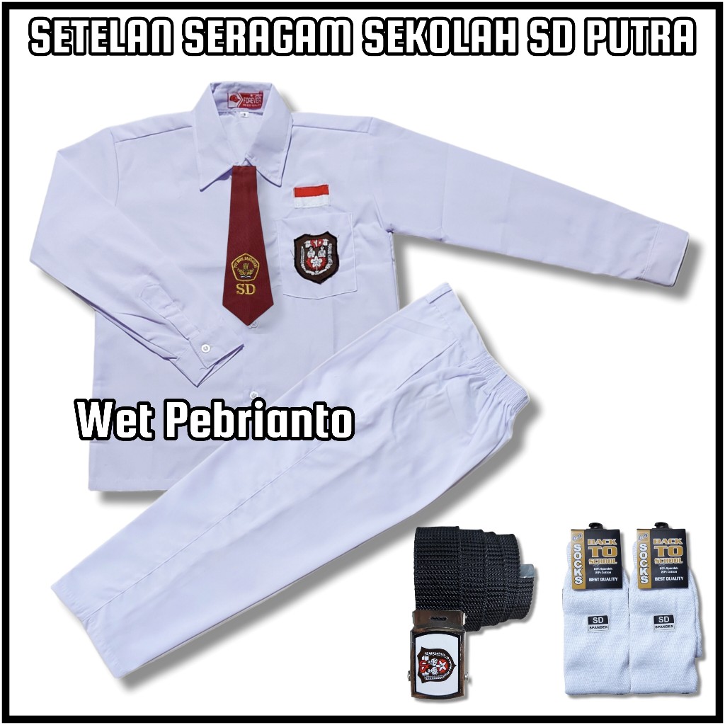 Awet Setelan Seragam Sekolah Sd Putih - Putih Laki Laki Baju Putih Lengan Panjang Celana Putih