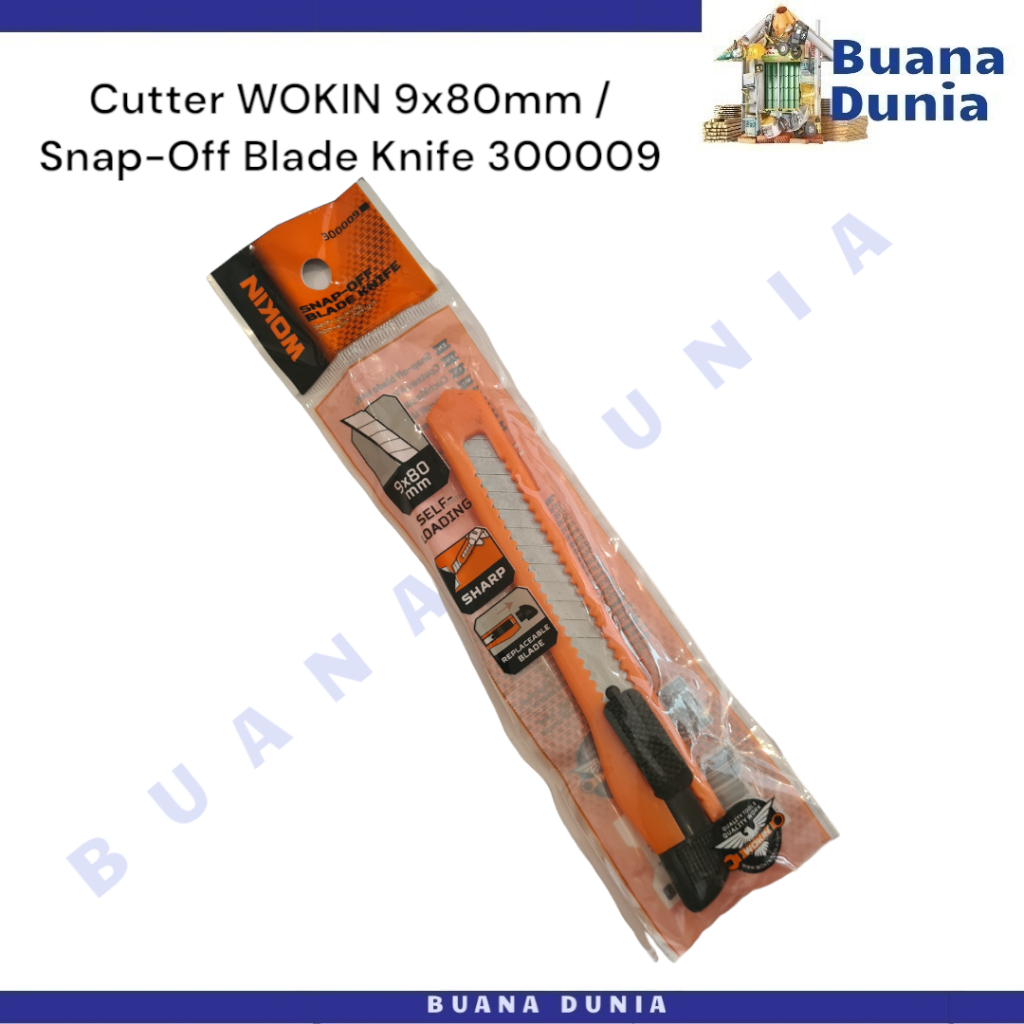 

Cutter WOKIN Kecil 9x80mm | Snap-Off Blade Knife | Pisau Cuter | Kater Potong | (1PC)