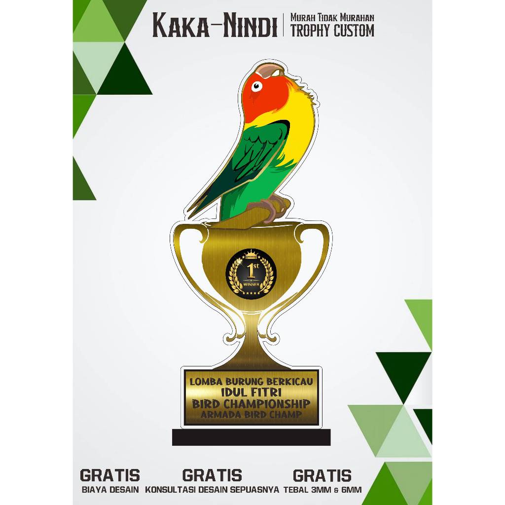 Trophy Burung Berkicau/Piala Burung Berkicau/Plakat Burung Berkicau/Bahan Akrilik 3mm dan 6mm/