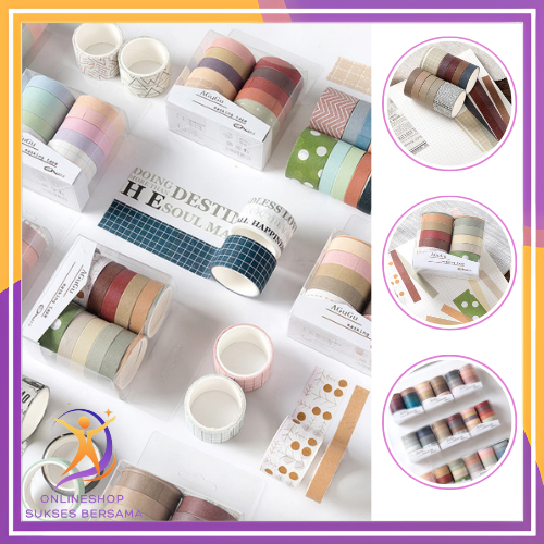 

OSB Masking Tape Set 10Pcs Essential Collection Basic Pattern Isi 10 Selotip Bahan Kertas Washi Tape Warna Warni DIY Scrapbook Journal Kotak Box Aeshtetic