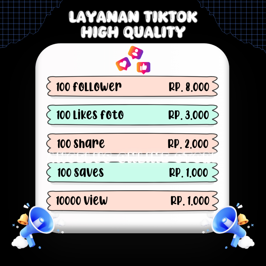 Follower, Likes, View, Save, Share Promo Tiktok High Quality Berkualitas
