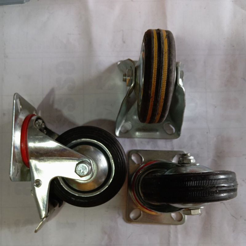 Roda troli/Roda meja 3" hitam (hidup, mati, rem)